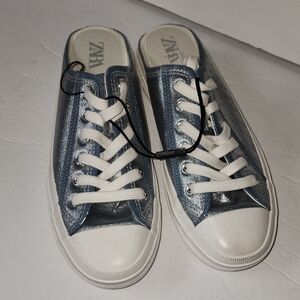 Zara Metallic Blue Women's Sneakers Sz 39 (8)